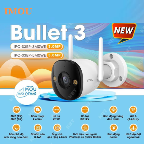 Camera Wifi ngoài trời Full Color IMOU IPC-S3EP-5M0WE (Bullet 3 5MP)