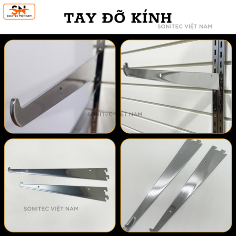 Tay Đỡ Kệ Kính Cài Ray Chống Trượt – Giá Đỡ Tấm Kính Treo Tường M10