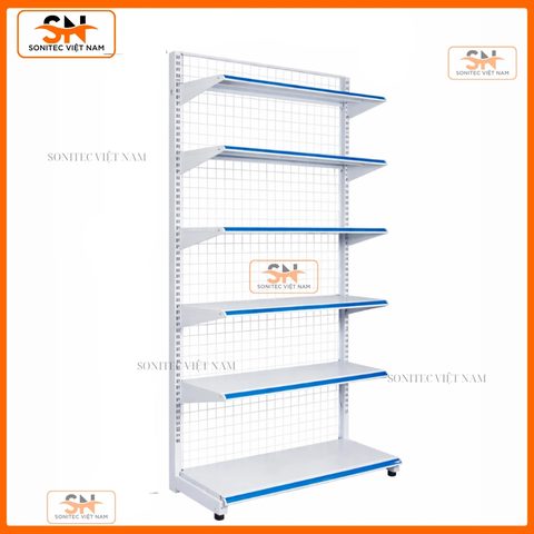 Kệ siêu thị đơn 6 tầng lưng lưới