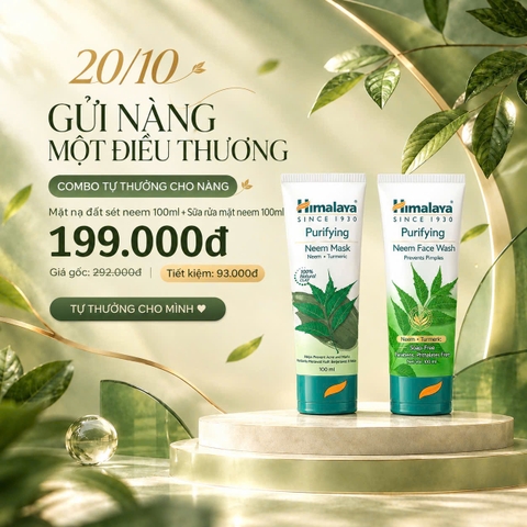 [DEAL HOT 20.10] COMBO TỰ THƯỞNG CHO NÀNG Mặt nạ đất sét neem 100ml + Sữa rửa mặt neem 100ml