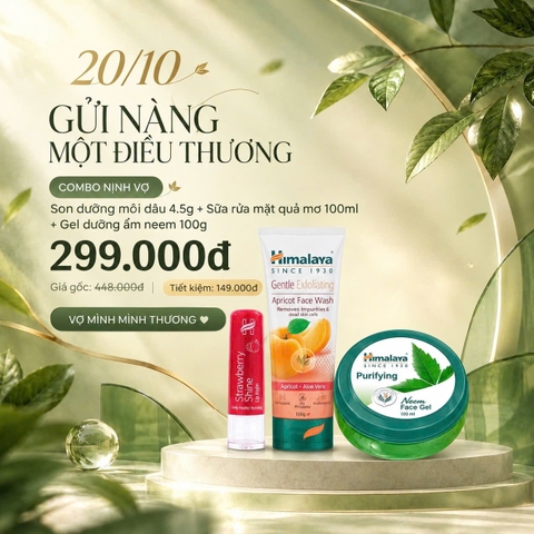 [DEAL HOT 20.10] COMBO NỊNH VỢ Son dưỡng môi dâu 4.5g + Sữa rửa mặt quả mơ 100ml + Gel dưỡng ẩm neem 100g