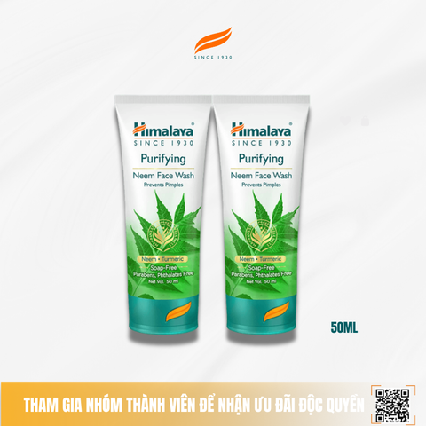 [COMBO 2] Sữa rửa mặt dịu nhẹ giúp giảm mụn chiết xuất từ lá neem Himalaya Purifying Neem Face Wash 50ML (2 CHAI)
