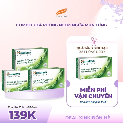 [MUA 3 TẶNG 1] Combo 3 xà phòng giảm mụn cơ thể từ lá neem Himalaya Neem & Tumeric Soap (3 BÁNH+ 1))