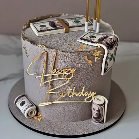 Topper mica mẫu mới chữ HPBD vàng mẫu 51