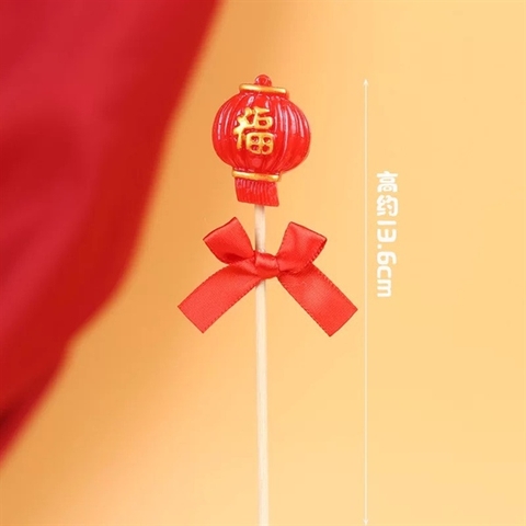 Que cắm đèn lồng tết đỏ nhỏ + nơ