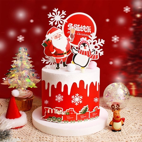 Set 4 que cắm GS ông già Noel + chim cánh cụt