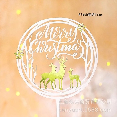 Que mica GS Merry Xmas vòng tròn trắng + tuần lộc vàng