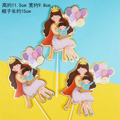Que cắm mẹ và bé + bóng bay (3 que)