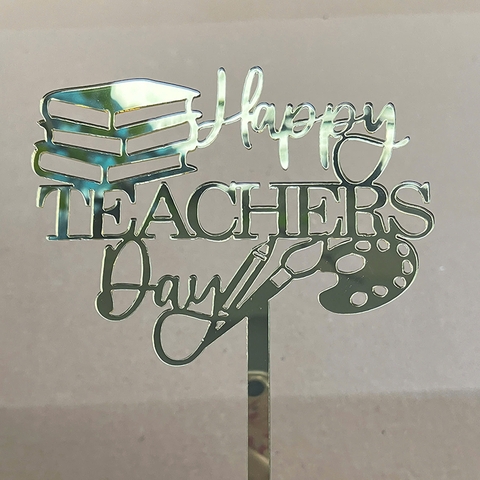 Topper mica GV Happy Teacher's Day + chồng sách vàng