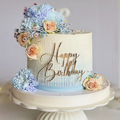 Topper mica mẫu mới HPBD vàng uốn 39