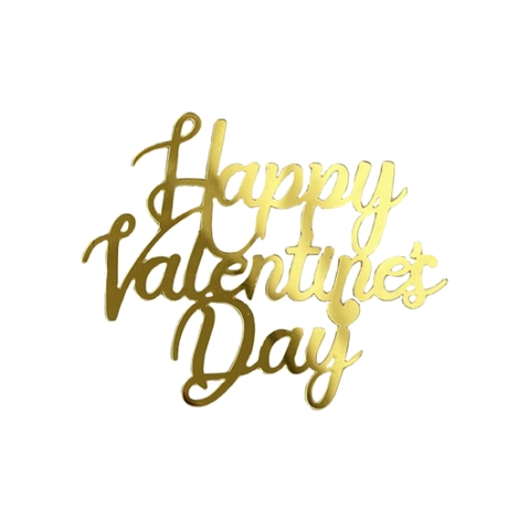 Topper mica Happy Valentine's Day vàng (ko que)