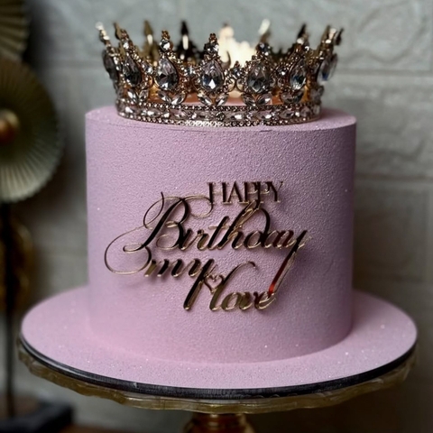 Topper mica mẫu mới HPBD My Love vàng + tim nhỏ