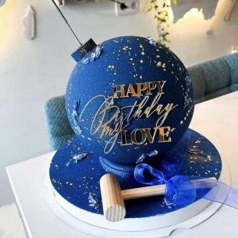 Topper mica mẫu mới HPBD My Love vàng chữ cách điệu