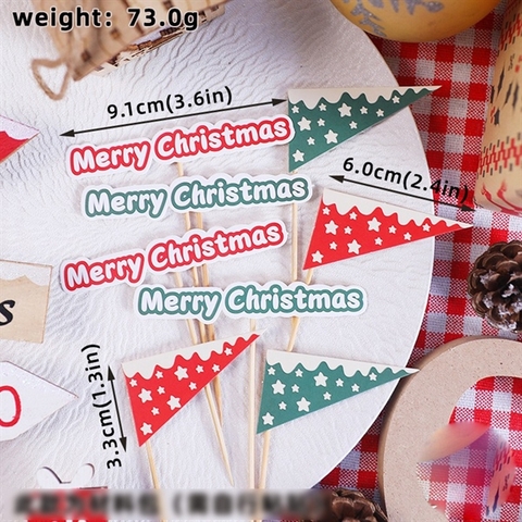 Set 80 que cắm GS cờ xanh đỏ + chữ Merry Christmas