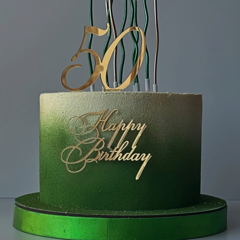 Topper mica mẫu mới HPBD vàng uốn bồng 42