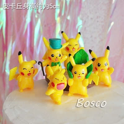 Set trang trí 6 con Pikachu vàng mũ xanh