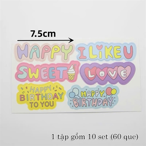 10 Set 6 que cắm chữ HPBD - Sweet - Happy (QCG)