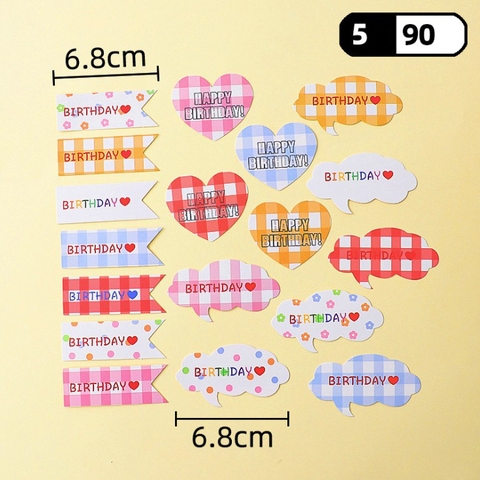Set 90 que cắm HPBD cờ mây trái tim kẻ caro (QCG)