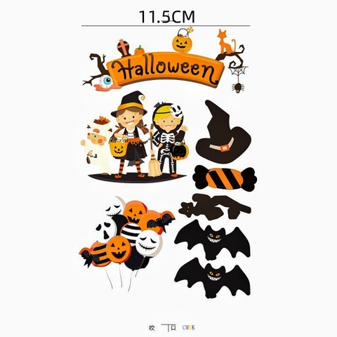 5 Set que cắm Happy Halloween cô bé cậu bé hóa trang + dơi đen + mũ