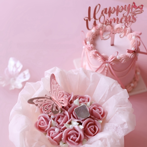 Topper mica mẫu mới con bướm hồng rose (Women's Day)