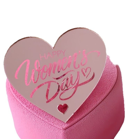 Topper mica mẫu mới Women's Day trái tim hồng rose nhỏ