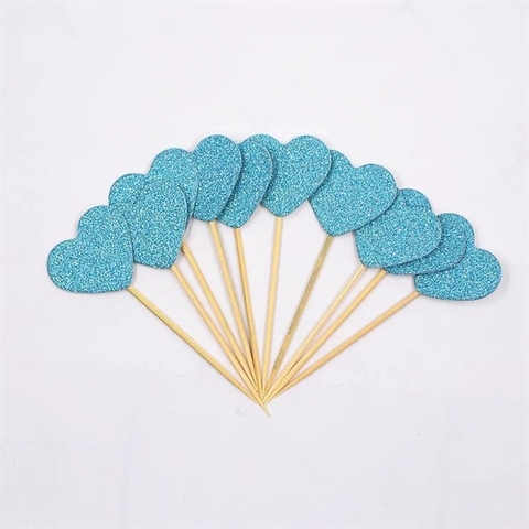 Que cắm tim giấy nhũ xanh (10 que)