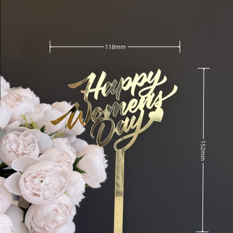 Topper mica mẫu mới Women's Day 1 tim vàng nhỏ