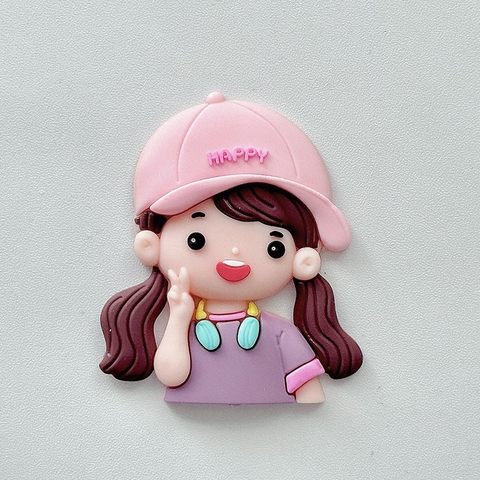 Trang trí silicon cô bé đeo tai nghe đội mũ hồng