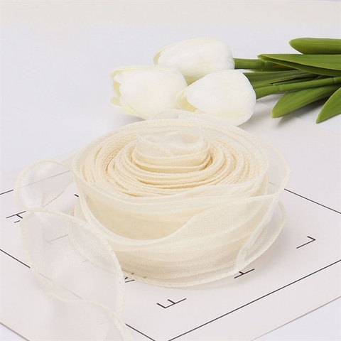 Ruy băng nơ voan vàng nhạt khổ 4cm*10m