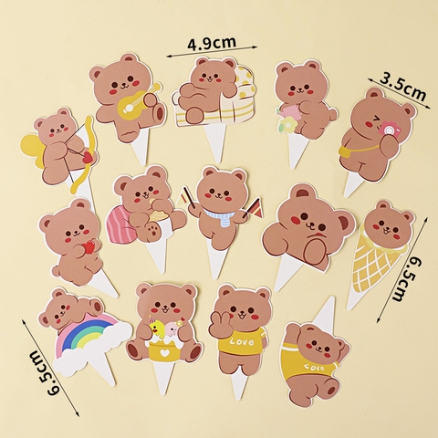 10 set cắm tag hình 14 con gấu nâu nhạt tinh nghịch