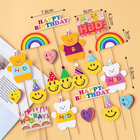 Set que cắm tổng hợp HPBD gấu + mặt cười + tim (QCG)