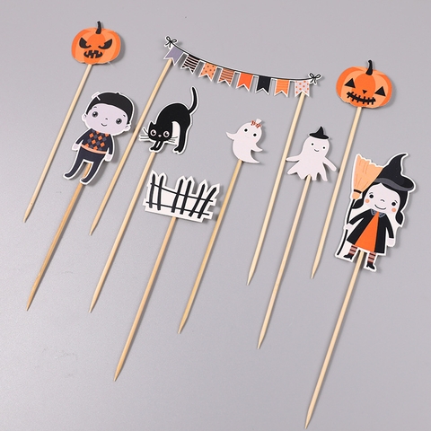Set 10 que cắm Halloween cổng cờ neo + mèo + Dracula + 2 bí ngô