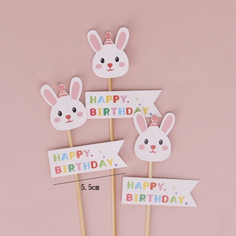 Set 3 que cắm giấy HPBD thỏ trắng mũ hồng (QCG)