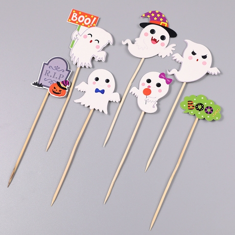 Set 7 que cắm Halloween 5 con ma trắng + bia mộ