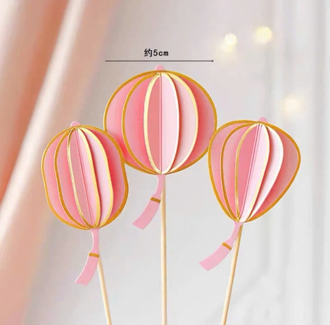 Set que cắm tết 3 chiếc đèn lồng 3D màu hồng