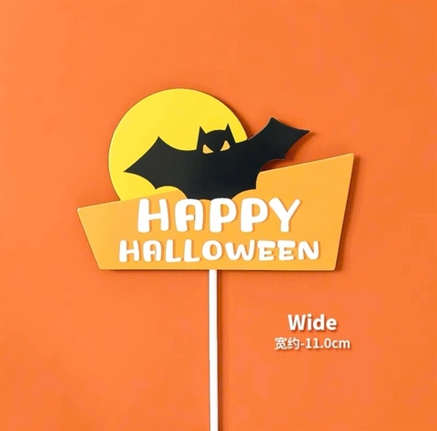 Que cắm Happy Halloween + dơi + mặt trăng nhỏ