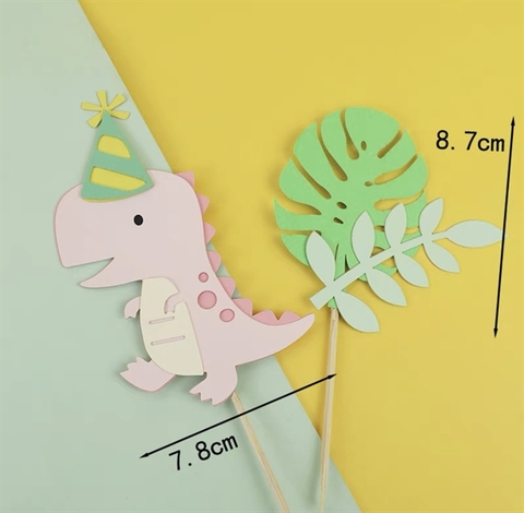 Set 2 que cắm khủng long hồng + lá