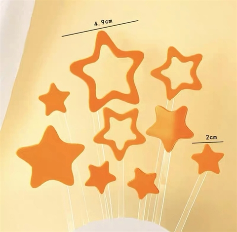 Set topper mica 9 que cắm sắt ngôi sao màu cam