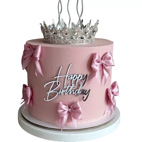 Topper mica mẫu mới chữ HPBD bạc mẫu 46