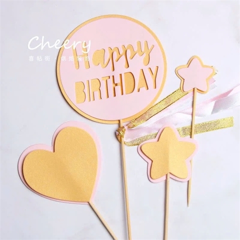 Set que HPBD tròn hồng vàng