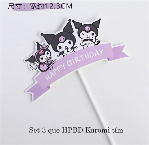 Set 3 que cắm HPBD Kuromi tím