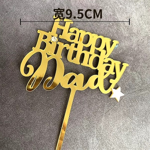 Topper mica HPBD Dad vàng + sao