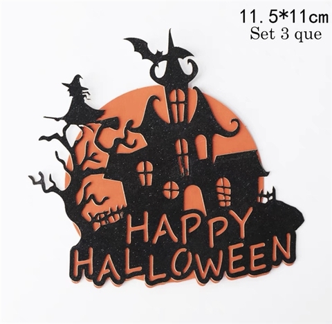 Set 3 que cắm Halloween ngôi nhà phù thủy ma quái + mặt trăng màu cam