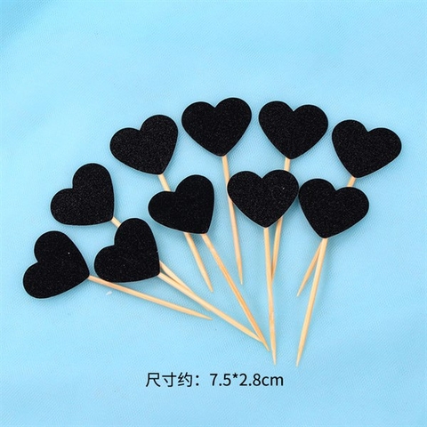 Que cắm tim giấy nhũ nhỏ đen (10 que)