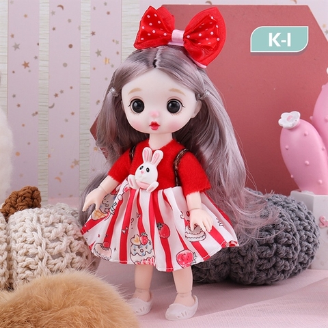 Trang trí búp bê có khớp cao cấp váy đỏ + thỏ con