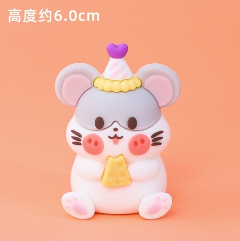 Trang trí silicon chuột xám đội mũ sinh nhật