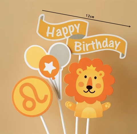 Set 4 que cắm HPBD sư tử + chùm bóng bay