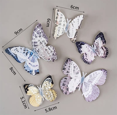 Set trang trí cao cấp 5 con bướm thư pháp (có màu)