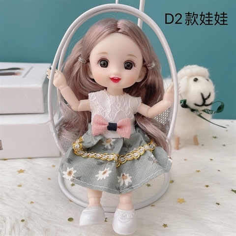 Trang trí búp bê có khớp cao cấp tóc dài váy xám