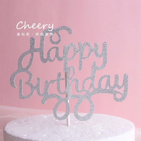 Topper HPBD nét đậm xoắn trên bạc
